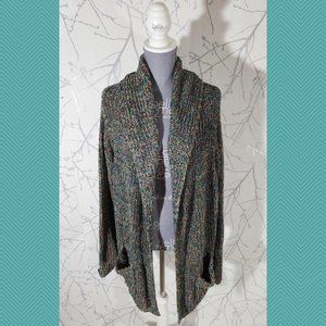Hilary Radley for Katherine Barclay Multicolor Ribbed Knit Open Front Cardigan